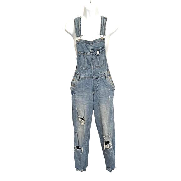 RSQ TILLY'S Distressed Denim Overalls Sz 1 Grunge Y2K Baddie Streetwear Festival - Picture 1 of 14